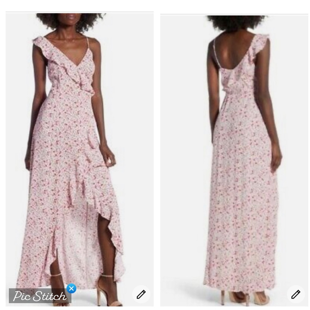 AFRM Baby Pink Ditsy Bowen Wrap Dress